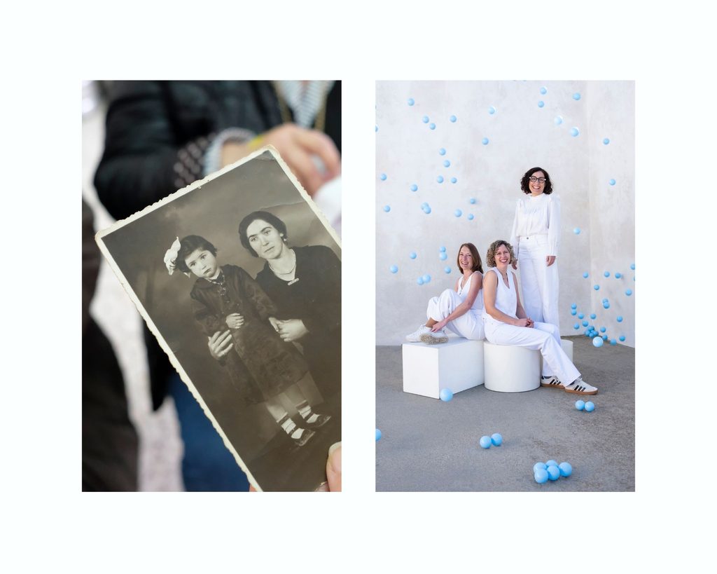 Collage de fotos de familia cuadrícula limpio en celeste y blanco